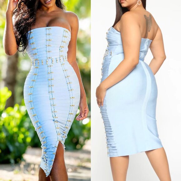 Fashion Nova Dresses & Skirts - FASHION NOVA Ringing Me Up Midi Dress Blue Strapless Sexy Party Bandage Dress